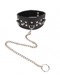 Черный ошейник с шипами и металлическим поводком-цепочкой - Notabu - купить с доставкой в Новокуйбышевске