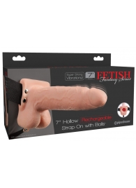 Телесный перезаряжаемый вибрострапон 7  Hollow Rechargeable Strap-on with Balls - 20,3 см. - Pipedream - купить с доставкой в Новокуйбышевске