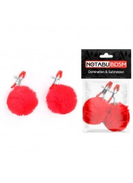 Зажимы для сосков с красным пушком - Notabu - купить с доставкой в Новокуйбышевске