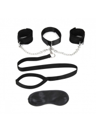 Чёрный ошейник с наручниками и поводком Collar Cuffs   Leash Set - Lux Fetish - купить с доставкой в Новокуйбышевске