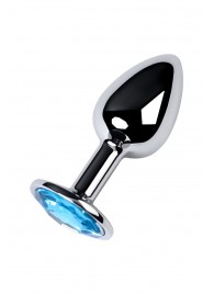 Серебристая конусовидная анальная пробка с голубым кристаллом - 7 см. - ToyFa - купить с доставкой в Новокуйбышевске