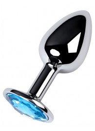Серебристая конусовидная анальная пробка с голубым кристаллом - 7 см. - ToyFa - купить с доставкой в Новокуйбышевске