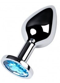 Серебристая конусовидная анальная пробка с голубым кристаллом - 8 см. - ToyFa - купить с доставкой в Новокуйбышевске