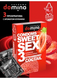 Презервативы для орального секса DOMINO Sweet Sex с ароматом клубничного коктейля  - 3 шт. - Domino - купить с доставкой в Новокуйбышевске