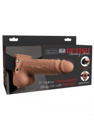 Кофейный перезаряжаемый вибрострапон 7  Hollow Rechargeable Strap-on with Balls - 20,3 см. - Pipedream - купить с доставкой в Новокуйбышевске