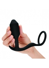 Черное эрекционное кольцо с анальным плагом Snug   Tug - b-Vibe - в Новокуйбышевске купить с доставкой
