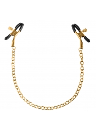 Чёрные с золотом зажимы на соски Gold Chain Nipple Clamps - Pipedream - купить с доставкой в Новокуйбышевске
