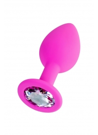 Розовая анальная втулка Brilliant с прозрачным кристаллом - 7 см. - ToyFa - купить с доставкой в Новокуйбышевске