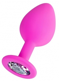 Розовая анальная втулка Brilliant с прозрачным кристаллом - 8 см. - ToyFa - купить с доставкой в Новокуйбышевске