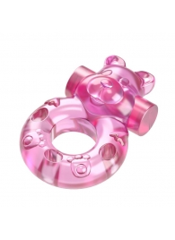 Розовое эрекционное виброкольцо на пенис Pink Bear - Baile - в Новокуйбышевске купить с доставкой