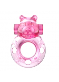 Розовое эрекционное виброкольцо на пенис Pink Bear - Baile - в Новокуйбышевске купить с доставкой