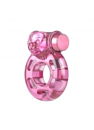 Розовое эрекционное кольцо с вибрацией Pink Bear - Baile - в Новокуйбышевске купить с доставкой