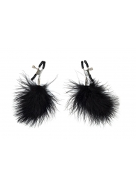 Зажимы на соски с черным пухом Euphoric - Lola Games - купить с доставкой в Новокуйбышевске