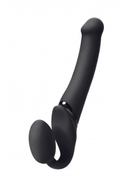 Черный безремневой вибрострапон Silicone Bendable Strap-On M - Strap-on-me - купить с доставкой в Новокуйбышевске