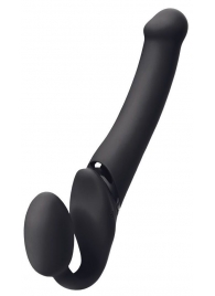 Черный безремневой вибрострапон Silicone Bendable Strap-On M - Strap-on-me - купить с доставкой в Новокуйбышевске