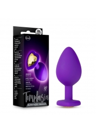 Фиолетовая анальная пробка Bling Plug Medium с золотистым стразом - 8,3 см. - Blush Novelties - купить с доставкой в Новокуйбышевске