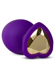 Фиолетовая анальная пробка Bling Plug Large с золотистым стразом - 9,5 см. - Blush Novelties - купить с доставкой в Новокуйбышевске