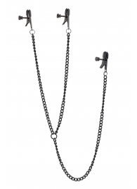 Черные зажимы на соски и клитор на цепочке DELUXE NIPPLE   CLIT CLAMPS - Dream Toys - купить с доставкой в Новокуйбышевске