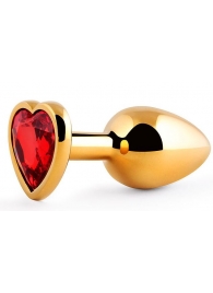 Золотистая анальная пробка с красным стразом-сердечком - 8 см. - Anal Jewelry Plug - купить с доставкой в Новокуйбышевске