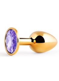 Золотистая анальная пробка с фиолетовым стразом - 7,2 см. - Anal Jewelry Plug - купить с доставкой в Новокуйбышевске