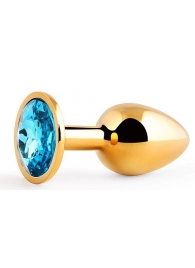 Золотистая анальная пробка с голубым стразом - 7,2 см. - Anal Jewelry Plug - купить с доставкой в Новокуйбышевске