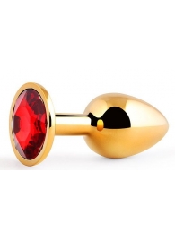 Золотистая анальная пробка с красным стразом - 7,2 см. - Anal Jewelry Plug - купить с доставкой в Новокуйбышевске