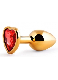 Золотистая анальная пробка с красным стразом-сердечком - 7 см. - Anal Jewelry Plug - купить с доставкой в Новокуйбышевске
