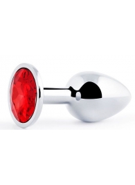 Серебристая анальная пробка с красным стразом - 7,2 см. - Anal Jewelry Plug - купить с доставкой в Новокуйбышевске