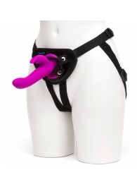 Лиловый страпон Rechargeable Vibrating Strap-On Harness Set - 17,6 см. - Happy Rabbit - купить с доставкой в Новокуйбышевске