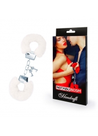 Белые меховые наручники на сцепке с ключиками - Notabu - купить с доставкой в Новокуйбышевске