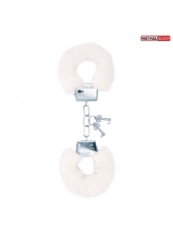 Белые меховые наручники на сцепке с ключиками - Notabu - купить с доставкой в Новокуйбышевске