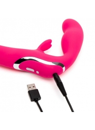 Ярко-розовый безремневой страпон Rechargeable Vibrating Strapless Strap-On - Happy Rabbit - купить с доставкой в Новокуйбышевске