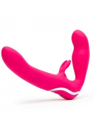 Ярко-розовый безремневой страпон Rechargeable Vibrating Strapless Strap-On - Happy Rabbit - купить с доставкой в Новокуйбышевске