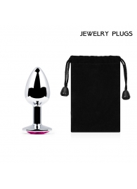 Серебристая анальная пробка с малиновым кристаллом - 7,2 см. - Anal Jewelry Plug - купить с доставкой в Новокуйбышевске