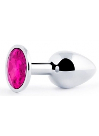 Серебристая анальная пробка с малиновым кристаллом - 7,2 см. - Anal Jewelry Plug - купить с доставкой в Новокуйбышевске