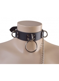 Черный кожаный ошейник Big Ring - Sitabella - купить с доставкой в Новокуйбышевске