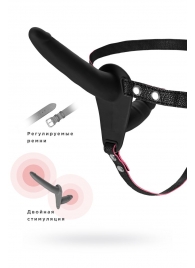 Черный страпон на ремнях с вагинальной пробкой - 15 см. - ToyFa - купить с доставкой в Новокуйбышевске