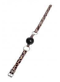 Черный кляп-шар на леопардовых ремешках Anonymo - ToyFa - купить с доставкой в Новокуйбышевске