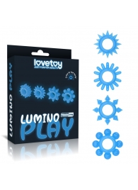 Набор из 4 голубых, светящихся в темноте эрекционных колец Lumino Play - Lovetoy - в Новокуйбышевске купить с доставкой