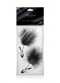 Зажимы на соски с черными пуховыми кисточками Sweet Caress Feather Nipple Clumps - Sweet Caress - купить с доставкой в Новокуйбышевске