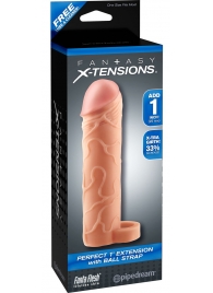 Телесная насадка с кольцом Perfect 1 Extension with Ball Strap - 17 см. - Pipedream - в Новокуйбышевске купить с доставкой