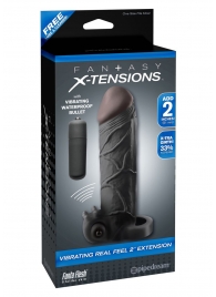 Чёрная вибронасадка с кольцом Vibrating Real Feel 2 Extension - 16 см. - Pipedream - в Новокуйбышевске купить с доставкой