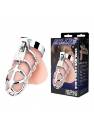 Серебристая металлическая клетка для члена с замком Enslave Cock Cage - BlueLine - купить с доставкой в Новокуйбышевске