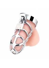 Серебристая металлическая клетка для члена с замком Enslave Cock Cage - BlueLine - купить с доставкой в Новокуйбышевске