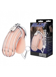 Серебристая металлическая клетка с анальным стимулятором Cock Cage - BlueLine - купить с доставкой в Новокуйбышевске