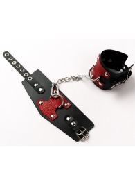 Черные кожаные оковы с красными вставками - Crazy Handmade - купить с доставкой в Новокуйбышевске