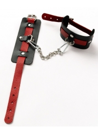 Черные оковы с красным декором и заклепками - Crazy Handmade - купить с доставкой в Новокуйбышевске