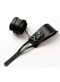 Черные кожаные оковы с креплением в виде веревочек - Crazy Handmade - купить с доставкой в Новокуйбышевске