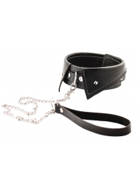 Черный ошейник-воротничок с металлическим поводком - Crazy Handmade - купить с доставкой в Новокуйбышевске
