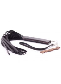 Черная кожаная плеть с удобной ручкой - 50 см. - Crazy Handmade - купить с доставкой в Новокуйбышевске